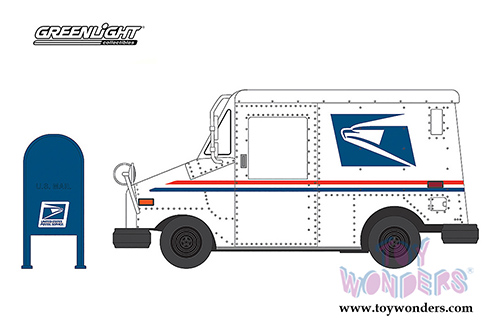 Greenlight - United States Postal Service (USPS) Long Live Postal Mail Delivery Vehicle (LLV) with Mailbox Accessory (1/64 scale diecast model car, White) 29888/48
